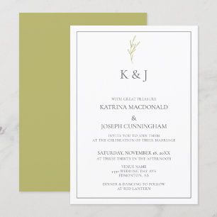 Elegant Gräns Monogram sage grönt Löv Minimalist Inbjudningar