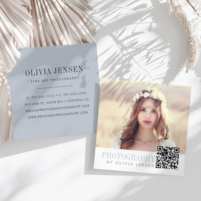 Elegant Gräns | QR-kod för fotograf Fyrkantigt Visitkort (Skapare uppladdad)