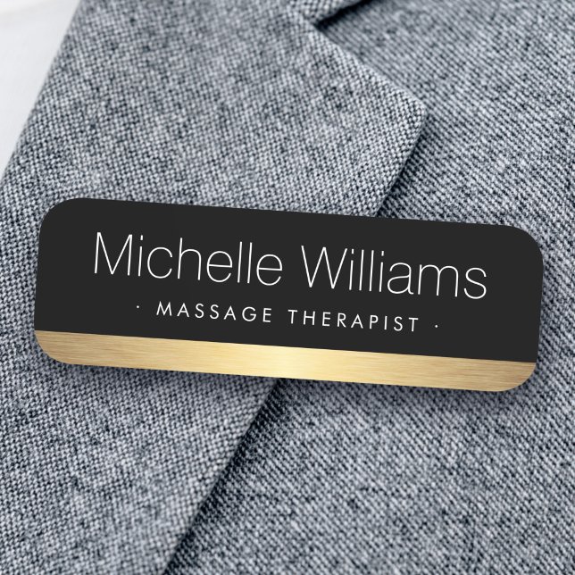 Elegant gräns svart övertoning namnbricka (Elegant golden gradient border black name tag)