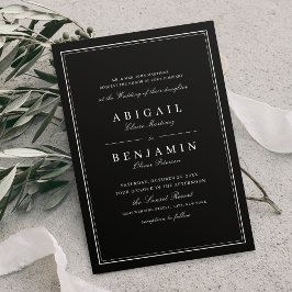 Elegant gräns svartvit minimalistisk bröllop inbjudningar