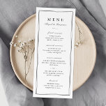 Elegant gräns svartvit minimalistisk bröllop meny<br><div class="desc">Elegantens minimalistiska svartvita utformning med gräns och tackkort på baksidan,  enkel och sofistikerad. Underbar för det moderna klassiska bröllop och det formella bröllop. Visa alla matchande delar i samlingen.</div>