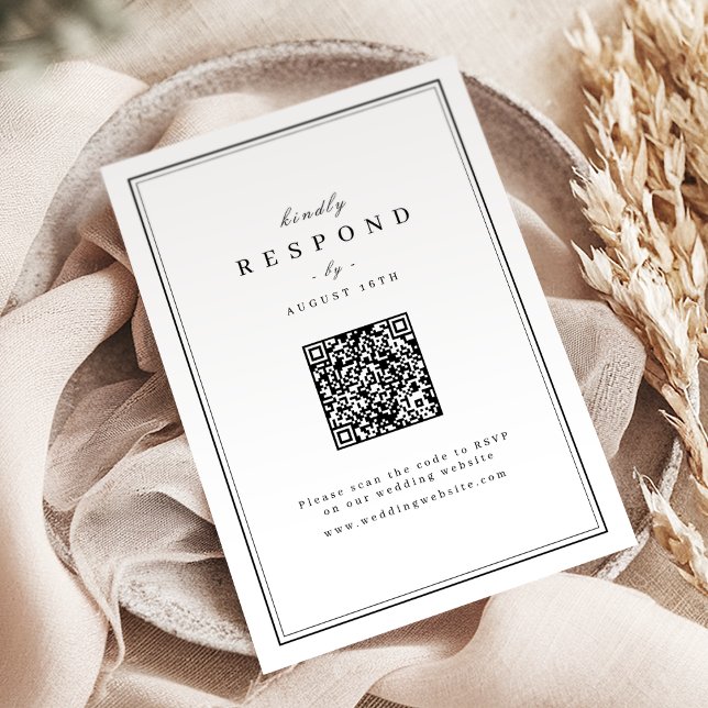 Elegant gräns svartvit minimalistisk bröllop OSA kort (Elegant borders black and white minimalist wedding RSVP card)