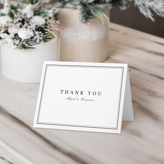 Elegant gräns svartvit minimalistisk tack kort (Elegant borders black white minimalist thank you)