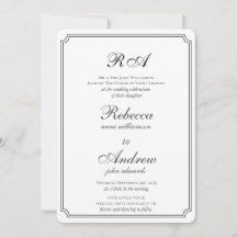 Elegant gräns svartvit monogram invitati