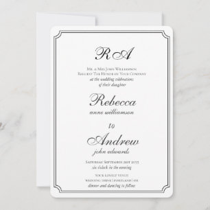 Elegant gräns svartvit monogram invitati inbjudningar