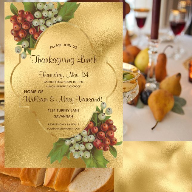 Elegant Graps & Guld Thanksgiving Lunch Inbjudningar (Skapare uppladdad)