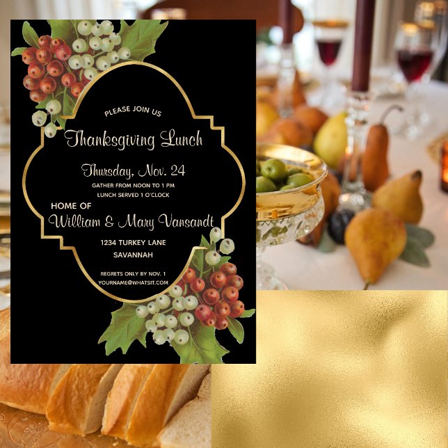 Elegant Graps & Guld Thanksgiving Lunch Inbjudningar (Skapare uppladdad)