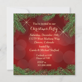Elegant Gräs Bough Red Guld jul Party Inbjudningar