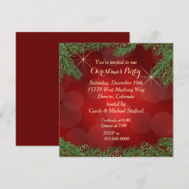 Elegant Gräs Bough Red Guld jul Party Inbjudningar