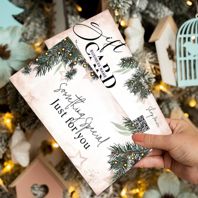 Elegant Gräs Gift-certifikat | Anpassade (Elegant Pine Gift Certificate | Customizable #christmasgiftcard #newyear #lights #pinetrees #chick)