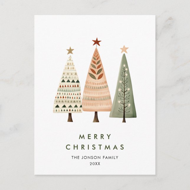 Elegant Gräs-julen Julhälsningar Träd Vykort (Framsida)