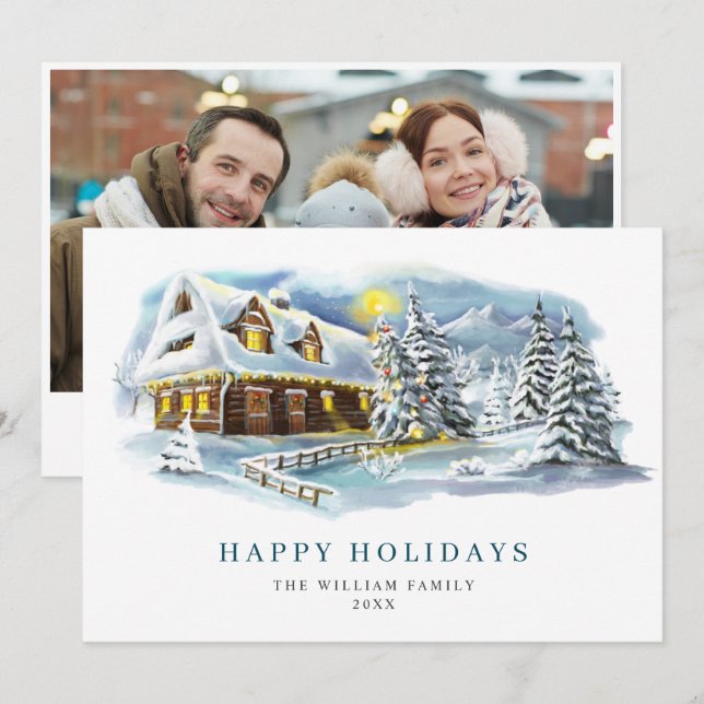 Elegant Gräs julfoto Hälsning i Träd Julkort (Fram/baksida)