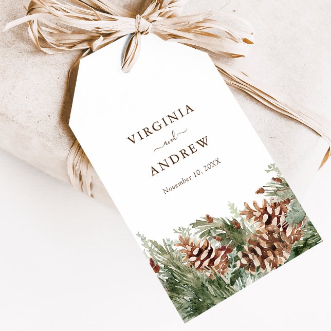 Elegant Gräs Presentetikett (Elegant Pine Greenery White Gift Tags by Painted Paperie
)