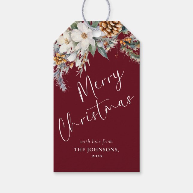 Elegant Gräs Träd Greenery | Röd jul Presentetikett (Framsidan)