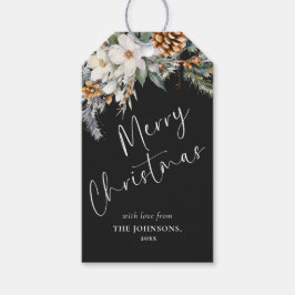 Elegant Gräs Träd Greenery | Svart jul Presentetikett