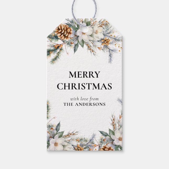 Elegant Gräs Träd Greenery | Svart jul Presentetikett (Framsidan)