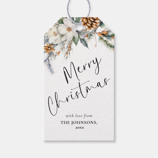 Elegant Gräs Träd Greenery | Svart jul Presentetikett (Framsidan)