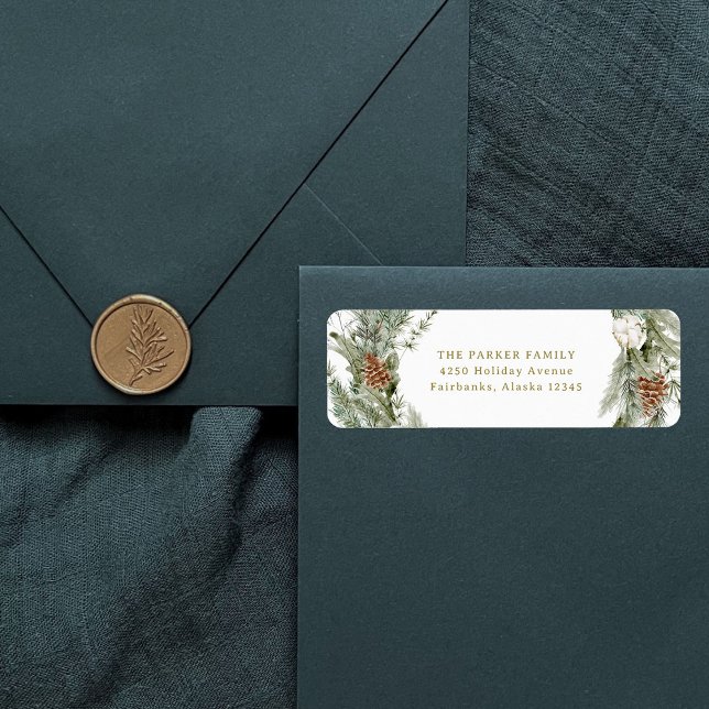 Elegant Gräs Wandan och Greenery | Guld-jul Returadress Etikett (Elegant holiday return address labels with a traditional Christmas wreath)