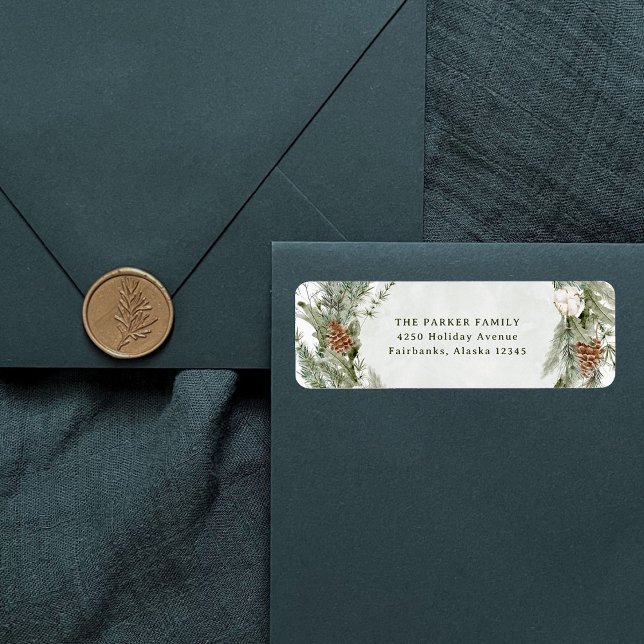 Elegant Gräs Wandan och Greenery | Jul Returadress Etikett (Elegant holiday return address labels with a traditional Christmas wreath)