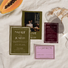 Elegant Gräsmark Gammalt Pengar Retro Foto Bröllop Inbjudningar