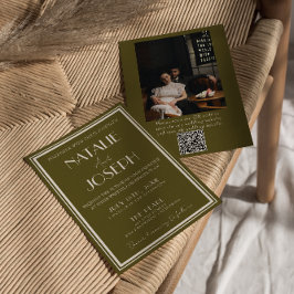 Elegant Gräsmark Snygg Retro QR-kod Foto Bröllop Inbjudningar