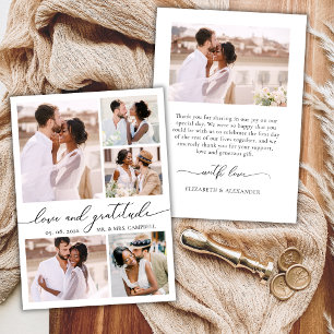 Elegant Gratitude Script 6 Photo Collage Bröllop Tack Kort