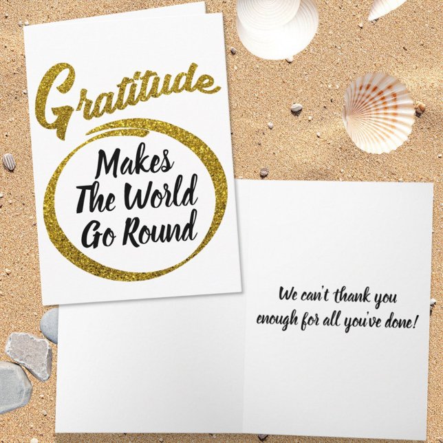 Elegant Gratitude Typography Guld Glitter Anpassni Tack Kort (inside and cover template text thank you card)