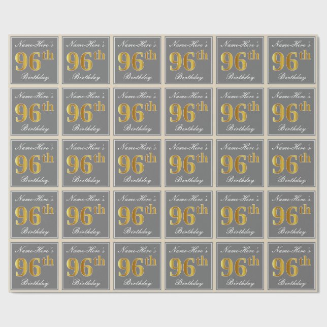 Elegant grått, 96th födelsedag för Fauxguld + Namn Presentpapper (Platt)