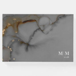 Elegant Grått Alcohol Bläck Bröllop Guld Gästböcker