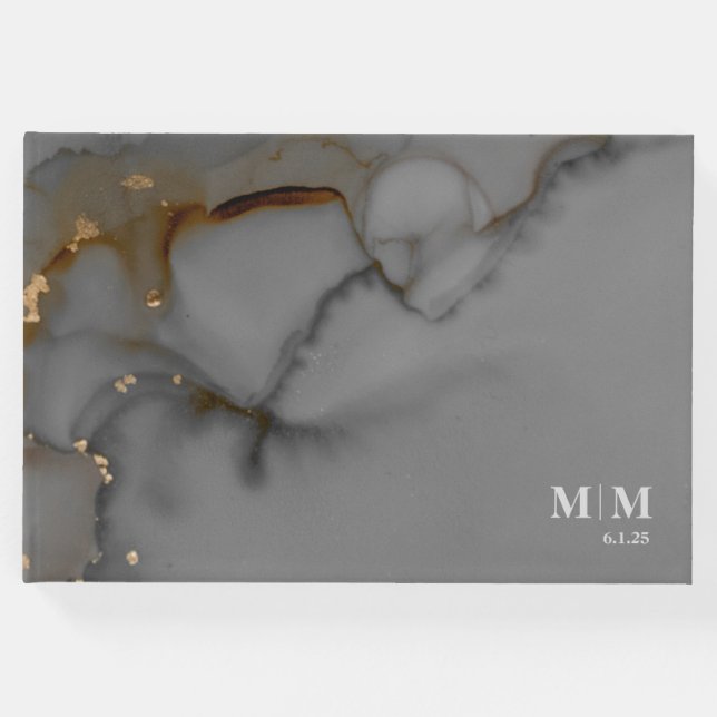 Elegant Grått Alcohol Bläck Bröllop Guld Gästböcker (Framsida)