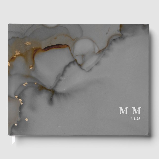 Elegant Grått Alcohol Bläck Bröllop Guld Gästböcker (Framsida)