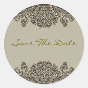 Elegant Grått andBeige Victorian Blommigt Swirls Runt Klistermärke