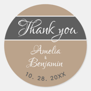 Elegant Grått Beige Typography Bröllop Tack Runt Klistermärke