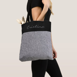 Elegant Grått Black Glitter Pesonalised Shopping Tygkasse