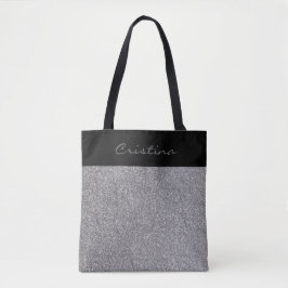 Elegant Grått Black Glitter Pesonalized Shopping Tygkasse