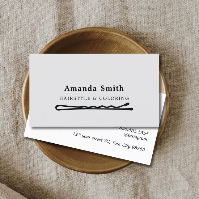 Elegant Grått Black Hair Stift Icon Hair Stylist Visitkort (Skapare uppladdad)