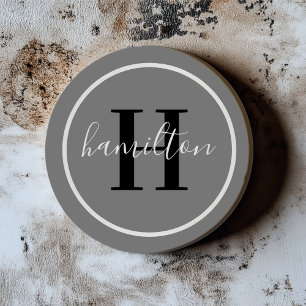 Elegant Grått Black Round Anpassningsbar Monogram  Underlägg