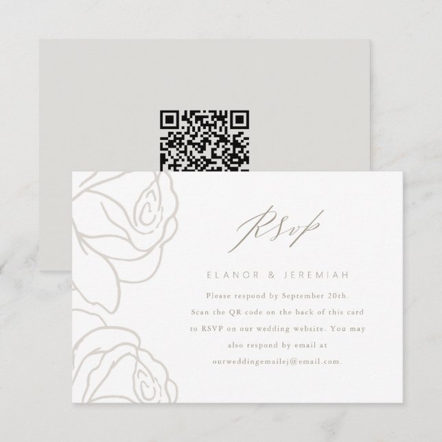 Elegant Grått Blommigt Bröllop OSA med QR-kod Kort (Fram/baksida)