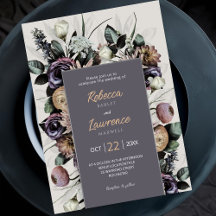 elegant grått blommigt bröllopsinbjudan
