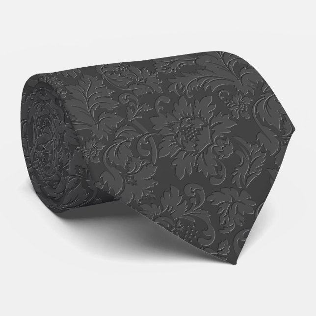 Elegant Grått Blommigt Damaskus Tie Slips (Rullad)