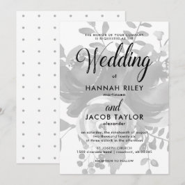 Elegant Grått Blommigt med Dots Bröllop Inbjudningar
