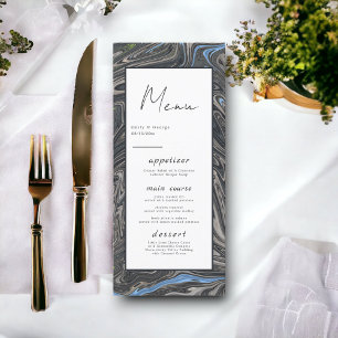 Elegant Grått Blue Oljemålning Abstrakt Bröllop Meny
