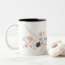 Elegant Grått Blue Peach Blommigt Upprepa Mönster Två-Tonad Mugg