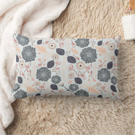 Elegant Grått Blue Peach Blommönster Lumbarkudde