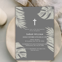 Elegant Grått Boho Löv Kor Baptism Inbjudningar