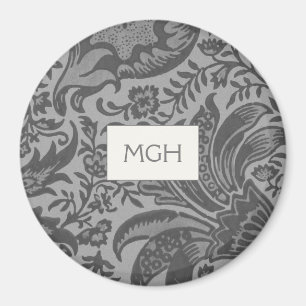 Elegant Grått Botanical Mönster Monogram Magnet