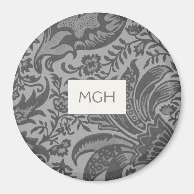 Elegant Grått Botanical Mönster Monogram Magnet (Framsidan)
