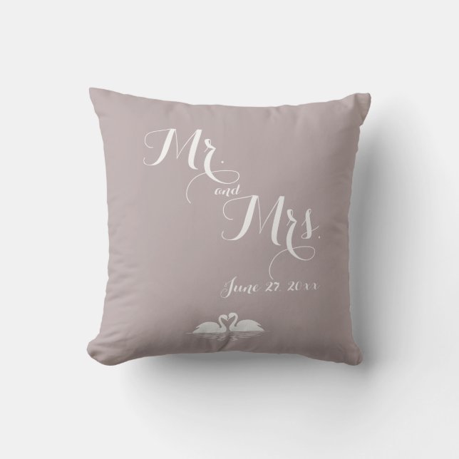 Elegant Grått Bröllop Pillows Svanar Kudde (Framsida)