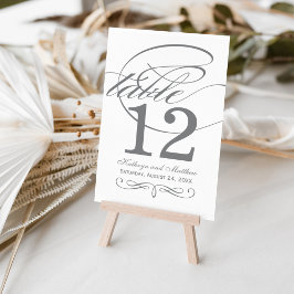 Elegant Grått Calligraphy Bröllop Monogram Bordsnummer
