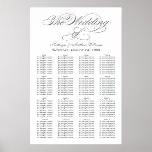 Elegant Grått Calligraphy Bröllop Seatdiagram Poster